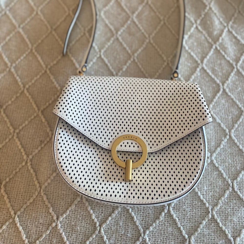 ✨Sandro White Pepita Crossbody Bag w/Cut Outs